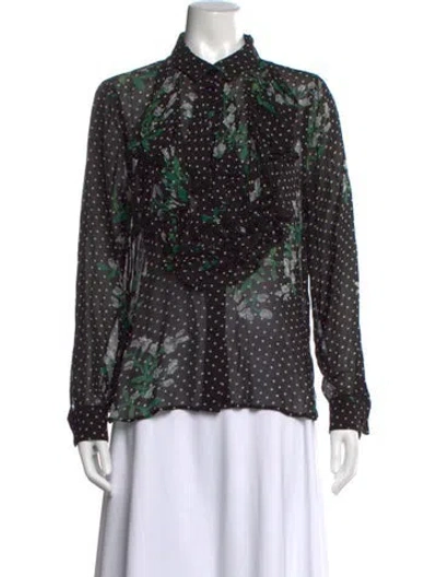Pre-owned Ganni Polka Dot Print Long Sleeve Blouse In Black