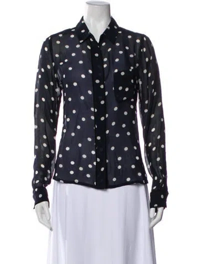 Pre-owned Ganni Polka Dot Print Long Sleeve Blouse In Blue