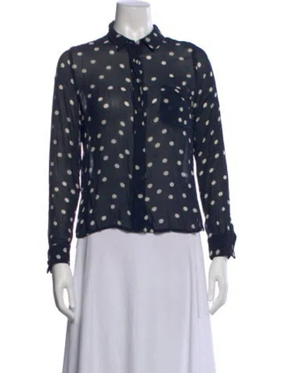 Pre-owned Ganni Polka Dot Print Long Sleeve Blouse In Blue