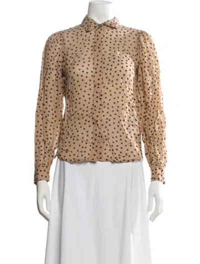 Pre-owned Ganni Polka Dot Print Long Sleeve Blouse In Neutral