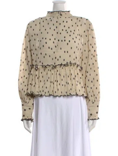 Pre-owned Ganni Polka Dot Print Long Sleeve Blouse In Neutral