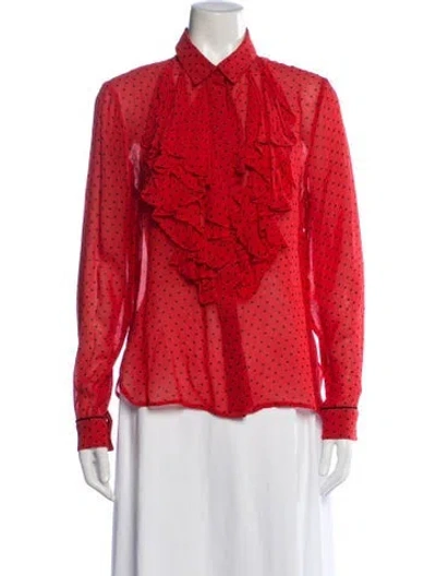 Pre-owned Ganni Polka Dot Print Long Sleeve Blouse In Orange
