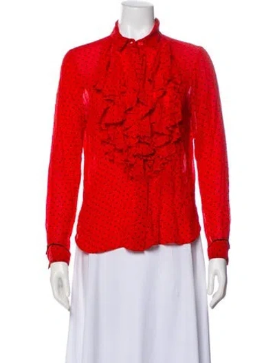 Pre-owned Ganni Polka Dot Print Long Sleeve Blouse In Red