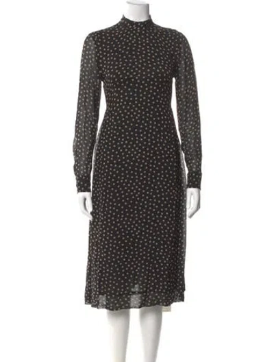Pre-owned Ganni Polka Dot Print Midi Length Dress In Black