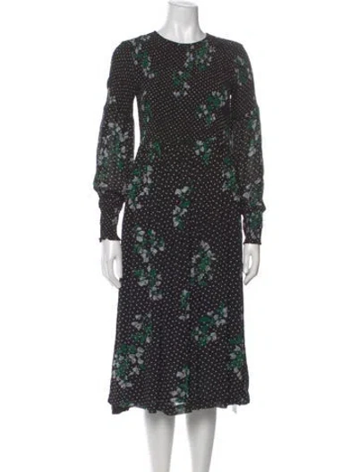 Pre-owned Ganni Polka Dot Print Midi Length Dress In Black