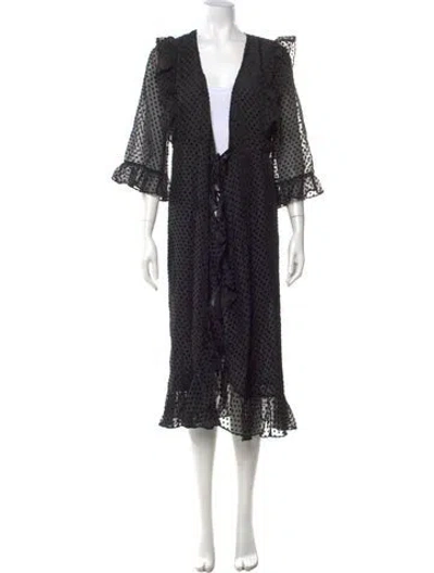 Pre-owned Ganni Polka Dot Print Midi Length Dress In Black