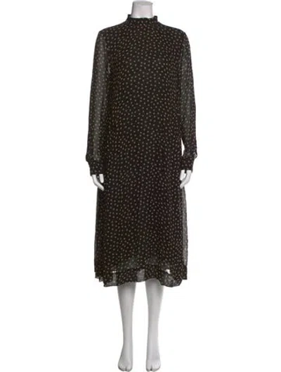 Pre-owned Ganni Polka Dot Print Midi Length Dress In Black
