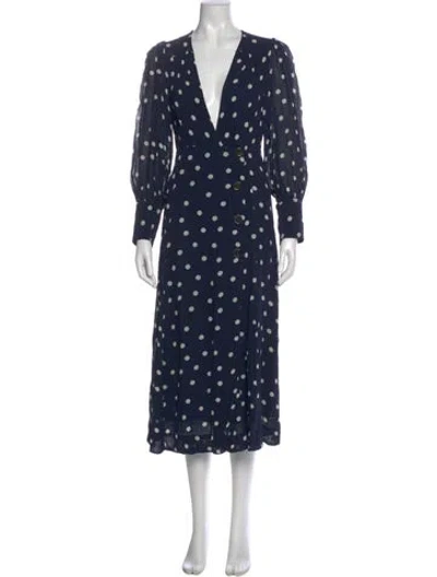 Pre-owned Ganni Polka Dot Print Midi Length Dress In Blue