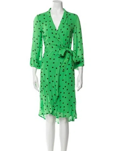 Pre-owned Ganni Polka Dot Print Midi Length Dress In Green