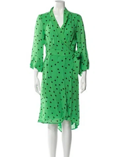 Pre-owned Ganni Polka Dot Print Midi Length Dress In Green