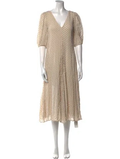 Pre-owned Ganni Polka Dot Print Midi Length Dress In Neutral