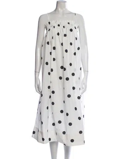 Pre-owned Ganni Polka Dot Print Midi Length Dress W/ Tags In White