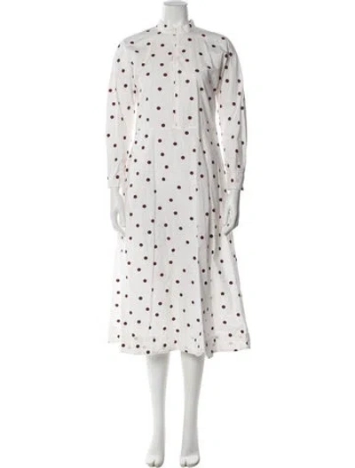 Pre-owned Ganni Polka Dot Print Midi Length Dress In White
