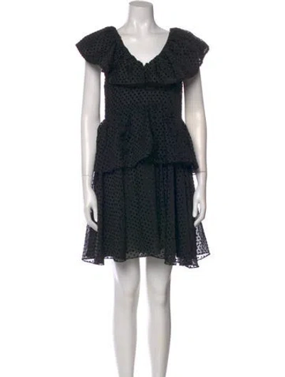 Pre-owned Ganni Polka Dot Print Mini Dress In Black