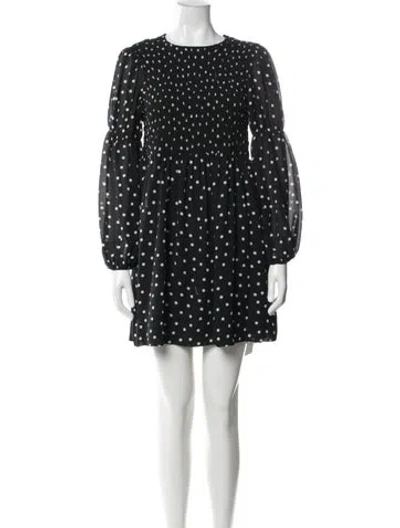 Pre-owned Ganni Polka Dot Print Mini Dress In Black