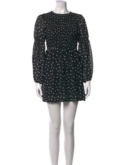 Pre-owned Ganni Polka Dot Print Mini Dress In Black