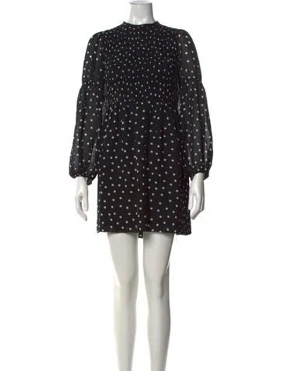 Pre-owned Ganni Polka Dot Print Mini Dress In Black
