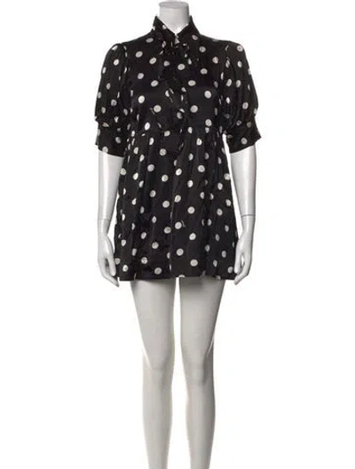 Pre-owned Ganni Polka Dot Print Mini Dress In Black