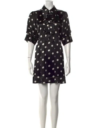 Pre-owned Ganni Polka Dot Print Mini Dress In Black