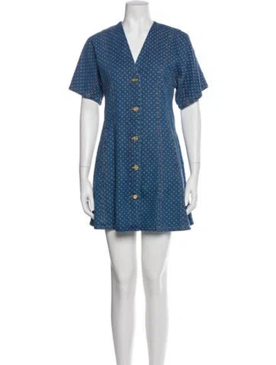 Pre-owned Ganni Polka Dot Print Mini Dress In Blue