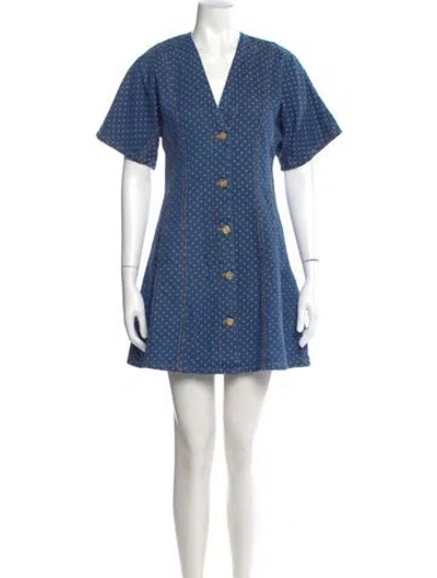 Pre-owned Ganni Polka Dot Print Mini Dress In Blue