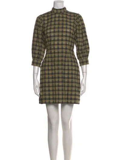 Pre-owned Ganni Polka Dot Print Mini Dress In Green