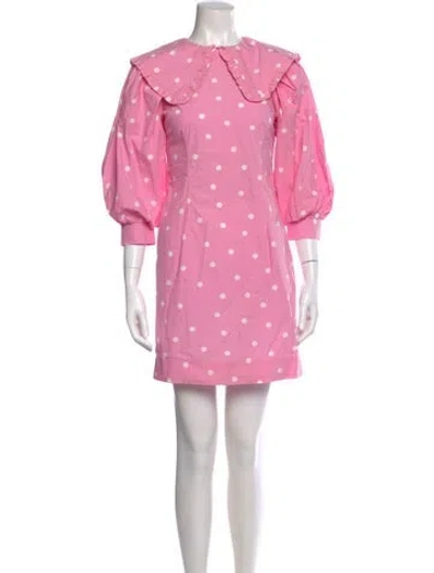Pre-owned Ganni Polka Dot Print Mini Dress In Pink