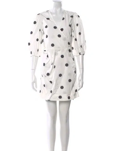 Pre-owned Ganni Polka Dot Print Mini Dress In White
