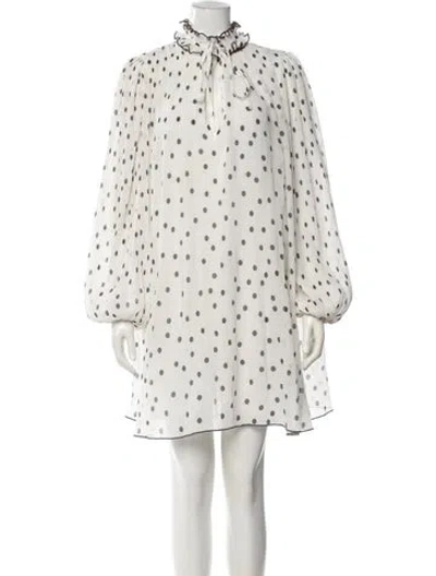 Pre-owned Ganni Polka Dot Print Mini Dress In White