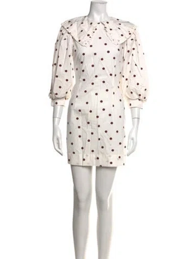 Pre-owned Ganni Polka Dot Print Mini Dress In White