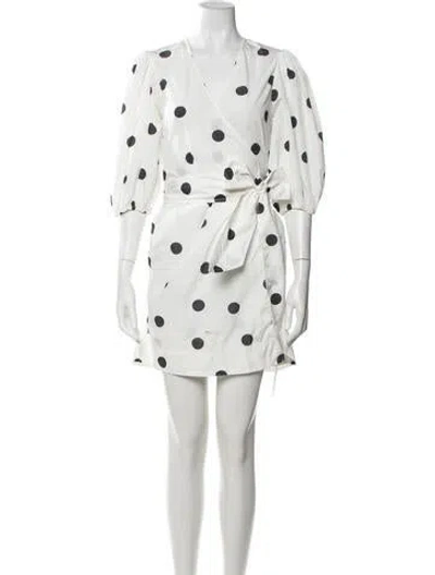 Pre-owned Ganni Polka Dot Print Mini Dress In White