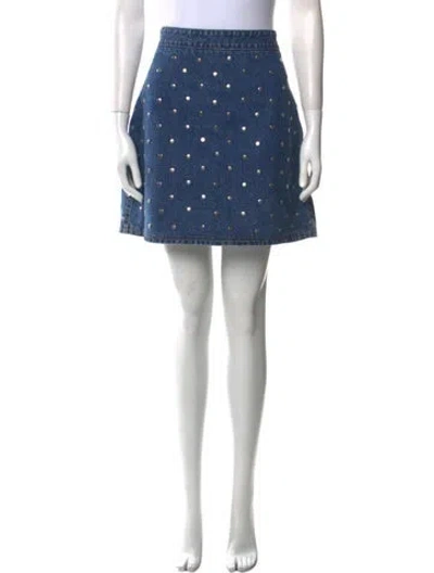 Pre-owned Ganni Polka Dot Print Mini Skirt In Blue