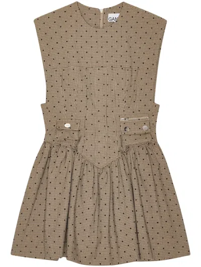 Ganni Polka Dot-print Minidress In Neutrals