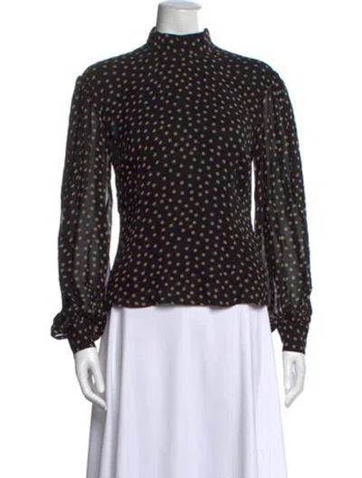 Pre-owned Ganni Polka Dot Print Mock Neck Blouse In Black
