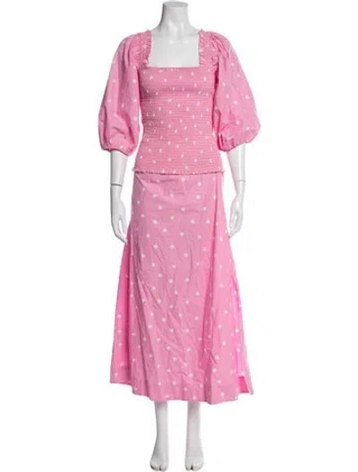 Pre-owned Ganni Polka Dot Print Ruffle Embellishment Skirt Set In Pink
