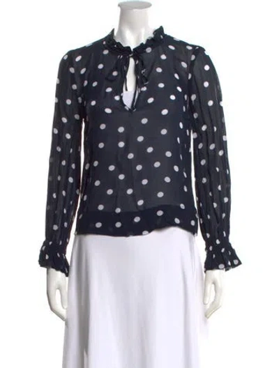 Pre-owned Ganni Polka Dot Print Tie Neck Blouse In Blue