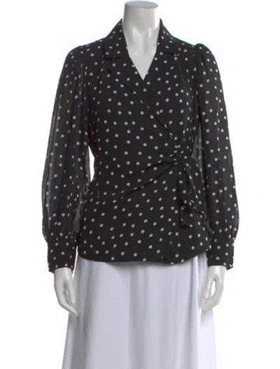 Pre-owned Ganni Polka Dot Print V-neck Blouse In Black