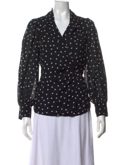 Pre-owned Ganni Polka Dot Print V-neck Blouse In Black