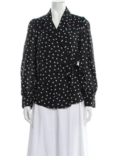Pre-owned Ganni Polka Dot Print V-neck Blouse In Blue