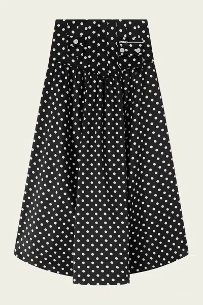 Ganni Polka-dot Satin Corset Skirt In Black