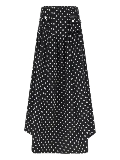 Ganni Gathered Polka-dot Recycled Satin Midi Skirt In Black