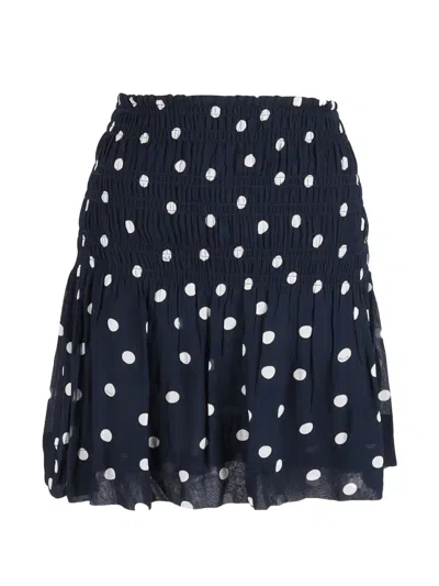 Pre-owned Ganni Polka-dot Smocked Skirt In Blue