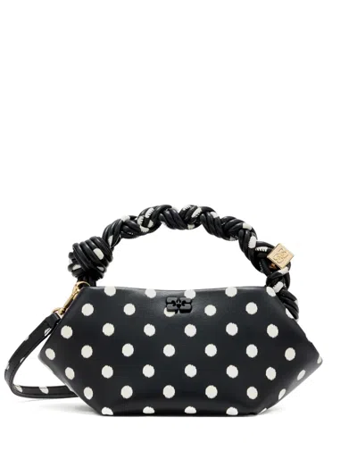 Ganni Polka-dot Twisted-handle Tote Bag In Black