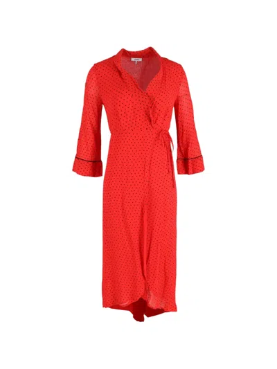 Pre-owned Ganni Polka-dot Wrap Midi Dress In Red
