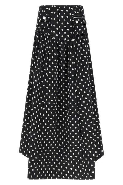 Ganni Gathered Polka-dot Recycled Satin Midi Skirt In Black