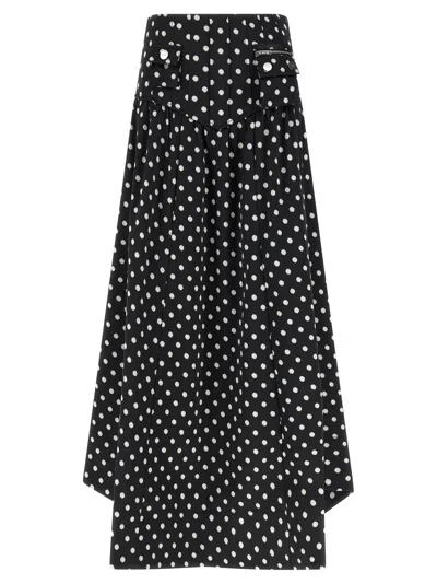Ganni Gathered Polka-dot Recycled Satin Midi Skirt In Black