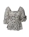 Ganni Polka Dotted Fit And Flare Top In White And Black Cotton In Multi