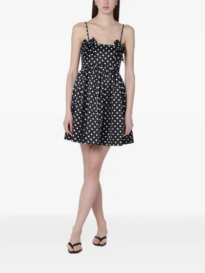 Ganni Polka-dot Satin Mini Dress In Black