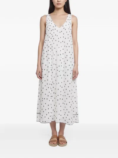 Pre-owned Ganni Polka-dot Sleeveless Midi Dress In White
