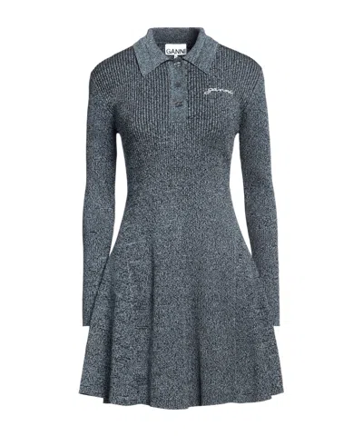 Ganni Polo Collar Dress In Gray
